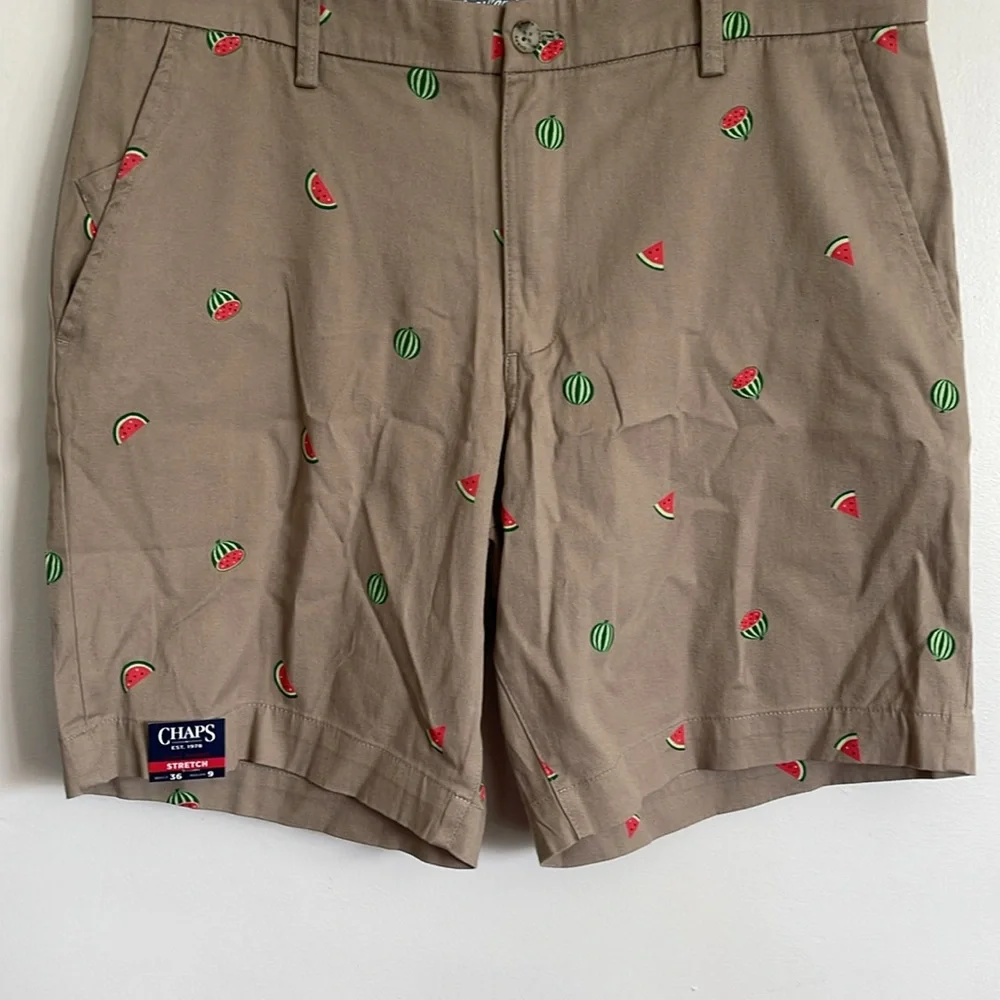 Chaps Coastland Wash Men's Vintage Khaki Watermelon Print Graphic Casual Shorts